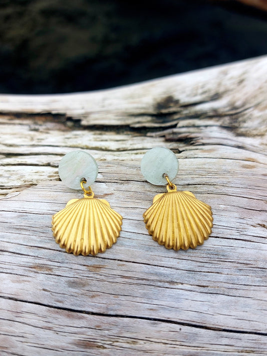 Beach Daze - Green Scallop Shell Earrings