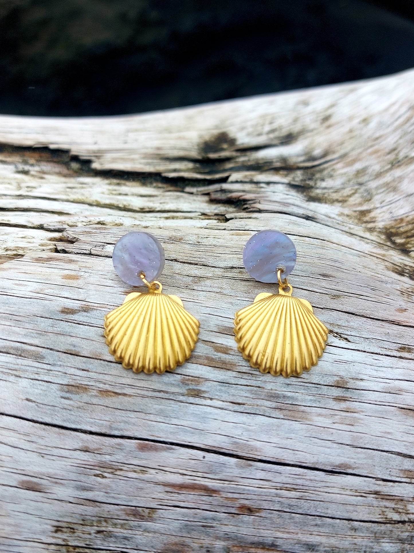 Beach Daze - Purple Scallop Shell Earrings