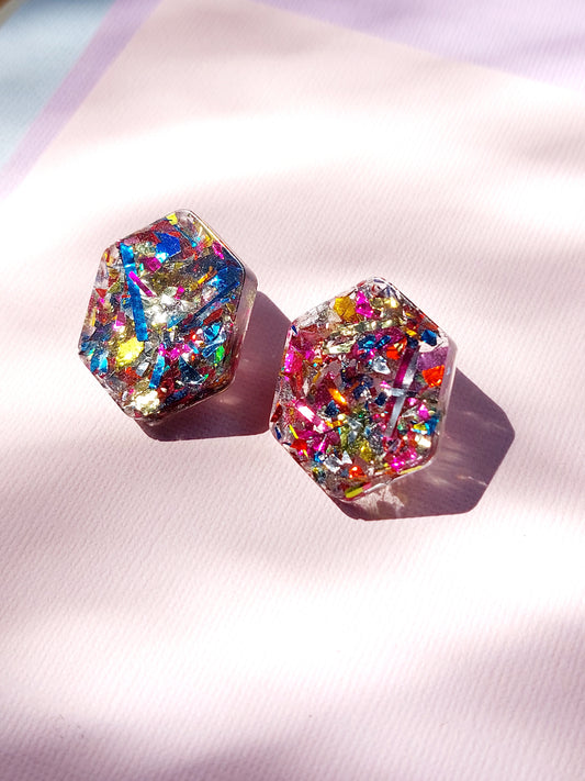 Confetti Hexagon Stud